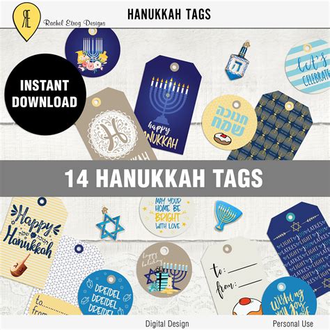 printable hanukkah tags gift tags printable digital hanukkah etsy