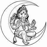 Ganesha Coloring Drawing Colouring Hindu Pages Ganesh Gods Moon Sitting Lord Crescent Sketch Draw Painting Outline Drawings Clipart Pen God sketch template