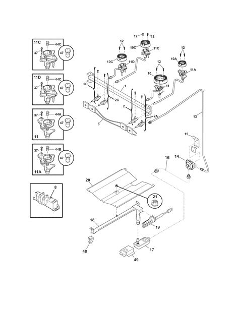 burner diagram parts list  model ffgflsa frigidaire parts range parts searspartsdirect