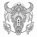 Coloring Cow Skull Book Vector Illustration Tattoo Adult Pages Stress Anti Pattern Stencil Lines Lace Stock Choose Board Shutterstock Mandala sketch template