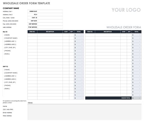 supply order list template