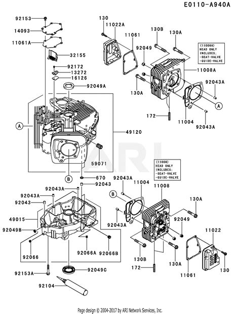 kawasaki fxv es  stroke engine fxv parts diagram  cylindercrankcase