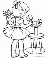 Flower Coloring Pages Printables Printable Sheets Flowers Printing Print Vase Putting Girl Fun sketch template