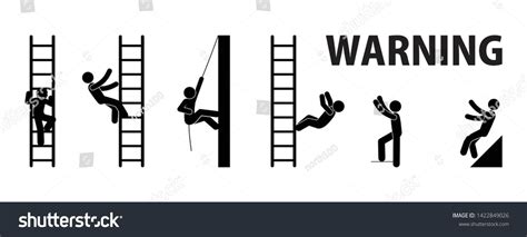 falling   ladder warning sign character set stick figure man work  height illustration