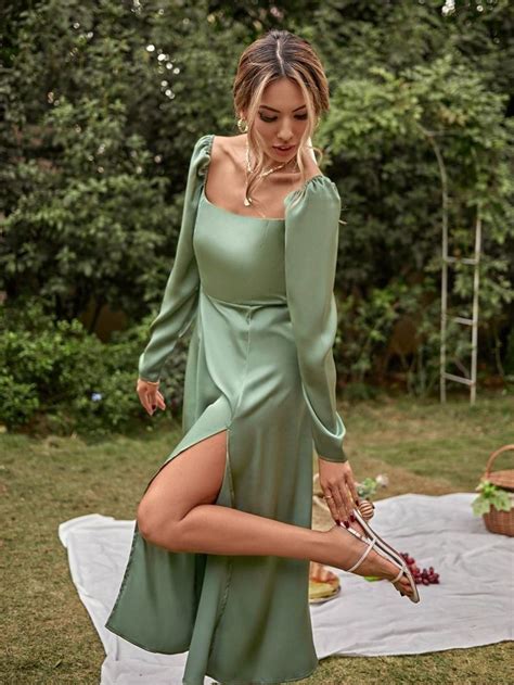 pin  issjime  chicas aesthetic   green prom dress silk dress short sage green