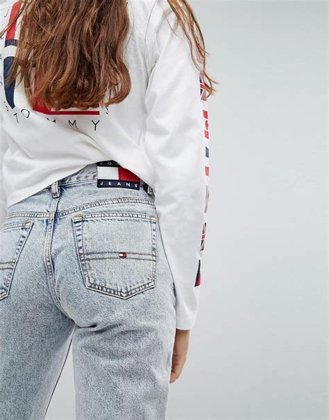 tommy hilfiger denim tommy jeans  capsule bleached  mom jean  blue lyst