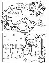 Coloring Opposites Hot Pages Cold Weather Preschool Worksheet Worksheets Kids Sheets Opposite Dover Publications Fun Printables Welcome Activities Books Kindergarten sketch template