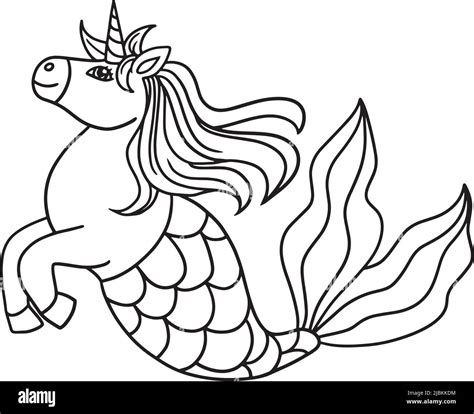 mermaid unicorn isolated coloring page  kids stock vector image