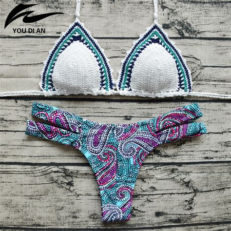 sexy crochet bikinis swimwear women 2017 new halter bikini set