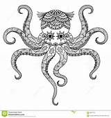 Octopus Zentangle Coloriage Tatouage Poulpe Adulte Kleuren Ontwerpt Volwassene Shirtontwerp Tatoegering sketch template