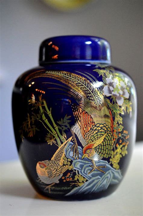 gember pot porselein urn theevoorraadbus cobalt fazanten japans catalog request living vintage