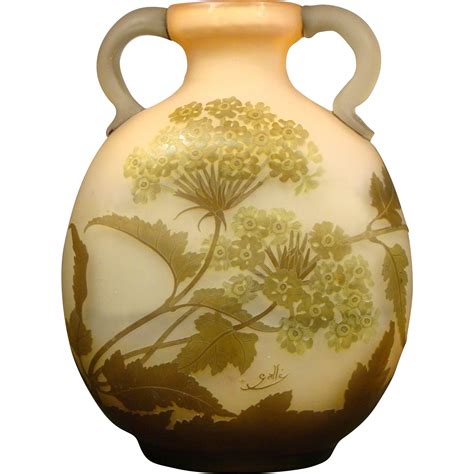 Galle French Cameo Glass Large Two Handled Queen Anne S Lace Vase From