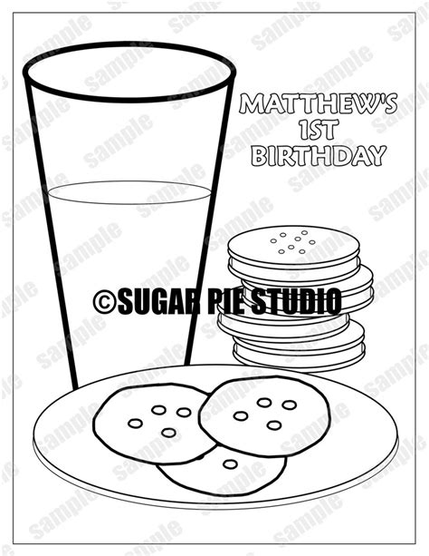 cookies  milk coloring page birthday party favor childrens etsy