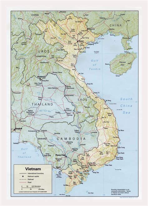 detailed political map  vietnam  relief roads railroads  major cities