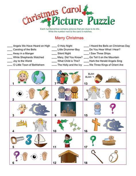 printable christmas carol picture puzzle christmas song games