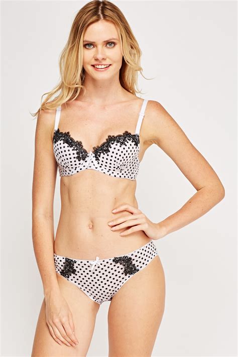 lace trim polka dot bra and brief set just £2