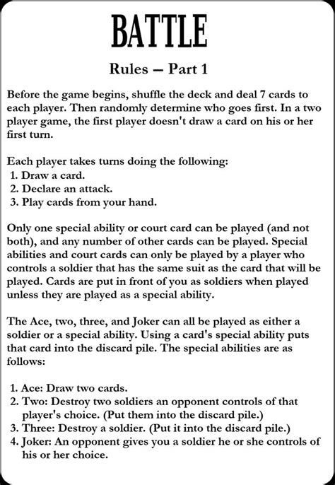 game card directionsrules card games cards rules