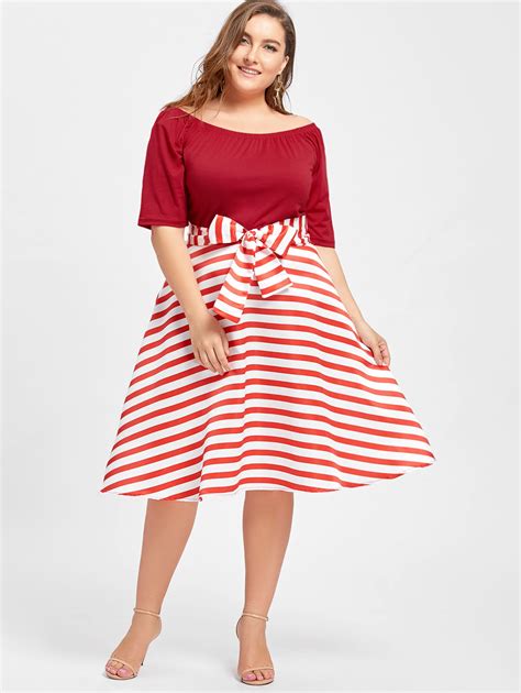 Kenancy Women Retro Dresses Plus Size Stripe Christmas