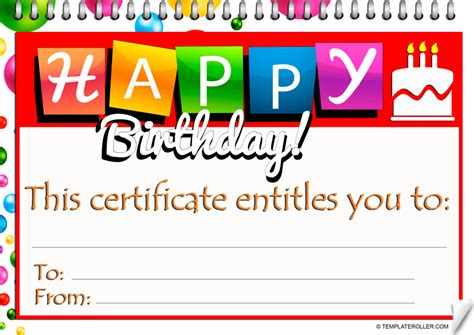birthday certificate template white  printable