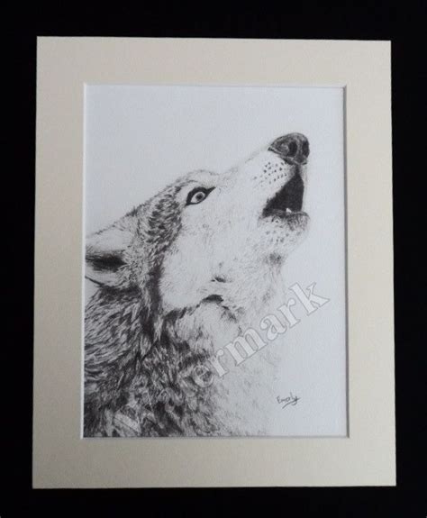 Howling Wolf Pencil Drawing Print Pencil Drawings Wolf