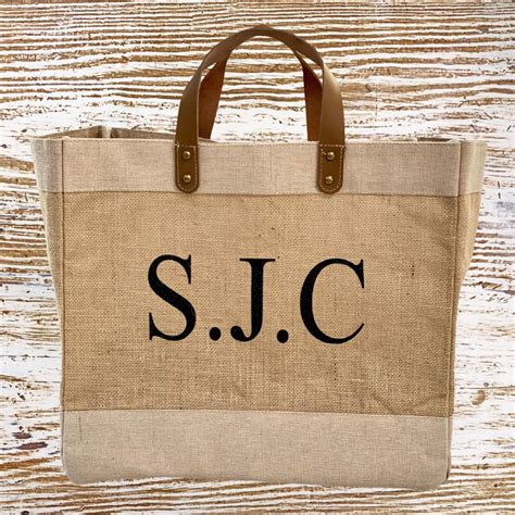 premium personalised jute shopping bag  leather handles etsy