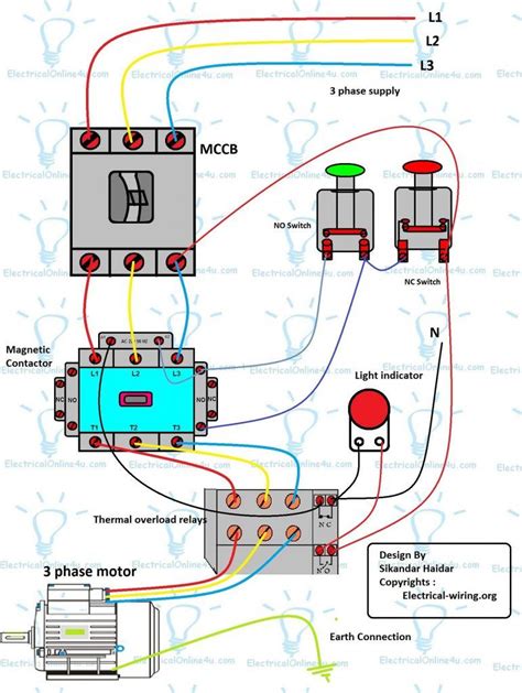 phase dol starter wiring diagram  mccb contactor electrical wiring electrical