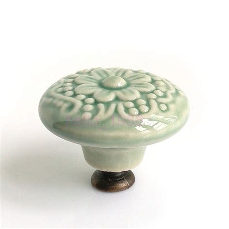 Light Green Ceramic Cameo Bas Relief Cabinet Knob Handle Antique Drawer
