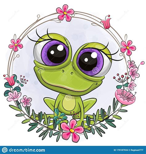 Cute Cartoon Frog With Flower Wreath