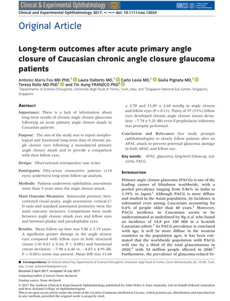 long term outcomes  acute primary angle closure  caucasian