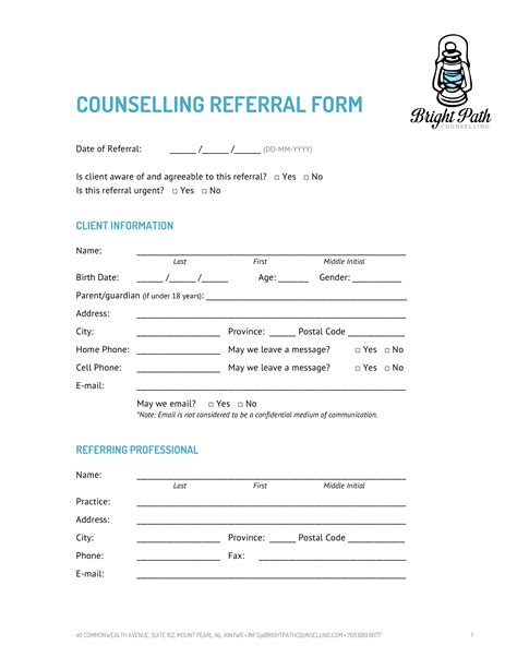 counselling referral form templates  allbusinesstemplatescom