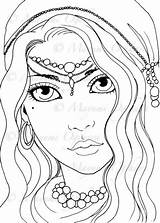Coloring Gypsy Pages Girl Colouring Digital Printable Drawing Stamp Outline Adult Instant Etsy Drawings Citizenship Sheets Color Print Women Girls sketch template