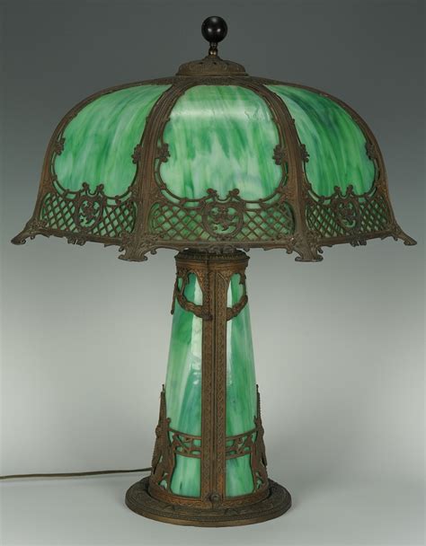 Lot 274 Table Lamp With Slag Glass Shade And Base