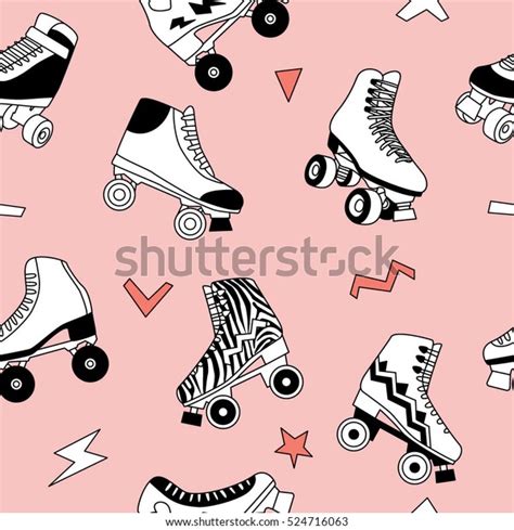 seamless pattern cute retro roller skates stock vector