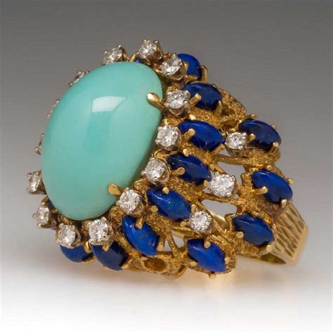 fine  gold natural persian turquoise cocktail ring