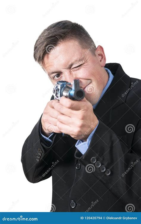 businessman  aiming   gun stock photo image  criminal