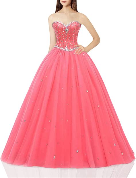 Likedpage Women S Sweetheart Ball Gown Tulle Quinceanera Dresses Prom