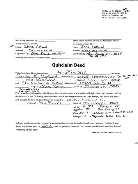 printable    quit claim deed completed