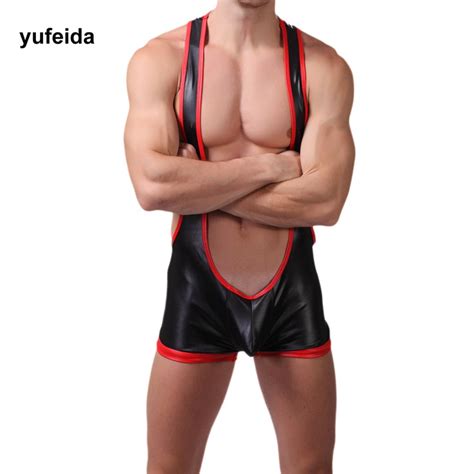 yufeida sexy gay men underwear boxer shorts wrestling singlets jumpsuit