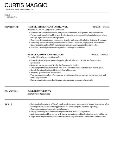 corporate controller resume samples velvet jobs