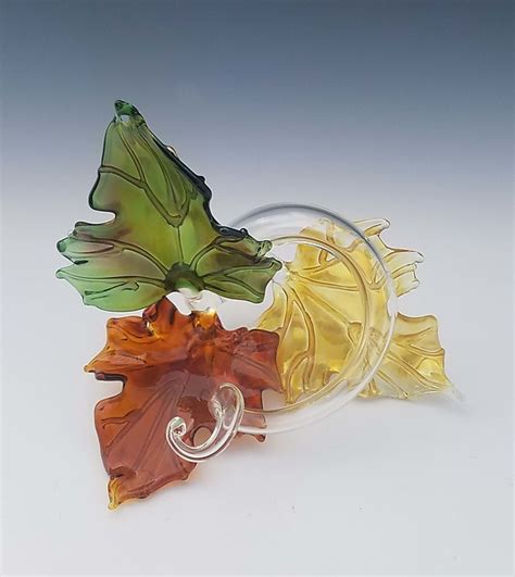 Trio Glass Leaf Sculpture In Multi By Jacqueline Mckinny Art Glass