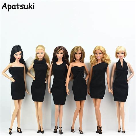 6pcs Lot Black Little Dress For Barbie Doll Sex Evening Dresses
