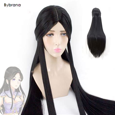 bybrana black long straight hair anime game wig princess luna synthetic