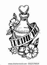 Drink Bottle Tattoo Potion Coloring Drawn Old School Vector Template Pages Sketch sketch template