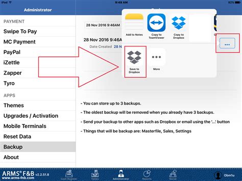 backup  upload  dropbox restore   dropbox arms software