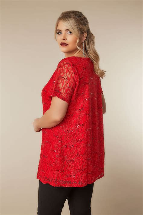 red lace shell top  sequin details  size