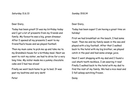 Examples Of Diary Entries For Year 1 Teaching Resources
