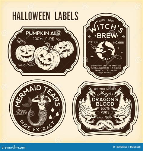 halloween bottle labels potion labels vector illustration stock