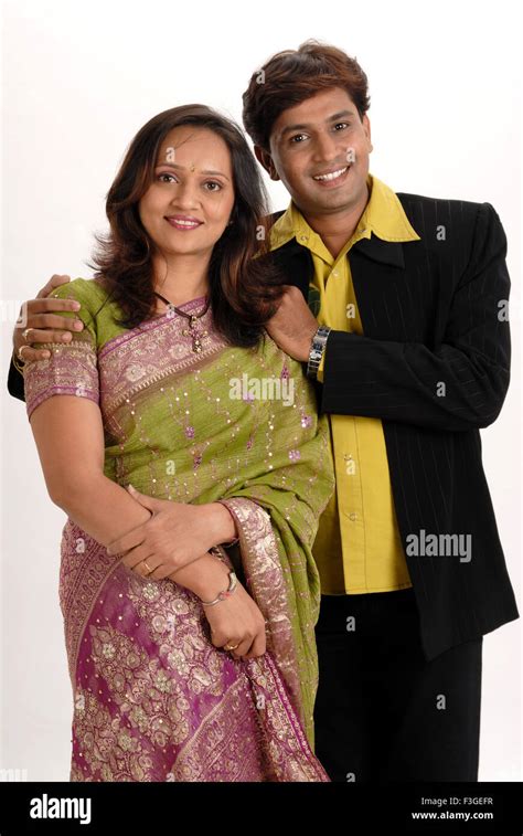 indian couple husband and wife standing white background mr 364 stock