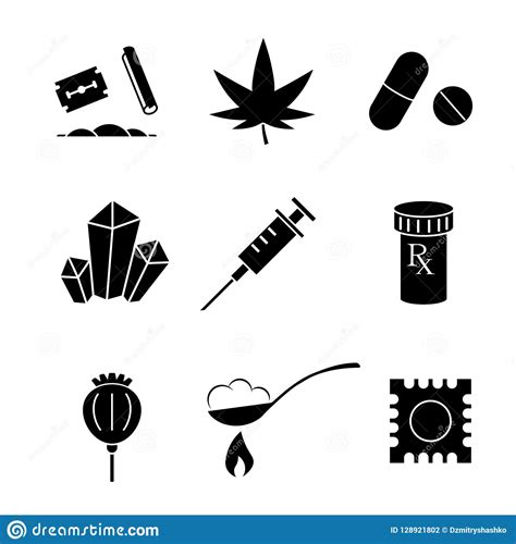 iconos de la silueta de la droga ilustración del vector