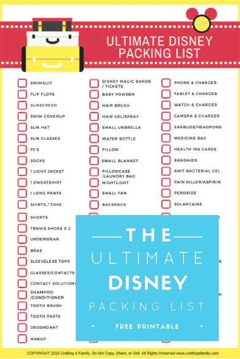 ultimate disney packing list  printable crafting  family